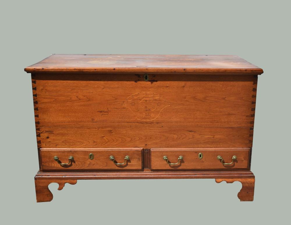 Appraisal: AMERICAN CHIPPENDALE INLAID PINE BLANKET CHEST ON STANDLate th Century