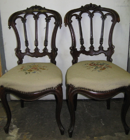 Appraisal: Pair of American Rococo Revival Rosewood Sidechairs of Gothic inspiration