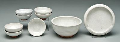 Appraisal: Seven pieces Ben Owen pottery all with foamy white glaze