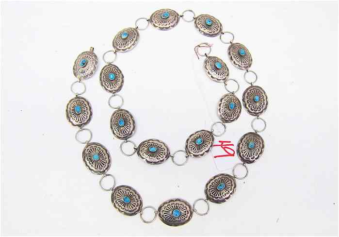 Appraisal: FINE SILVER AND TURQUOISE NATIVE AMERICAN CONCHO BELT traditional style