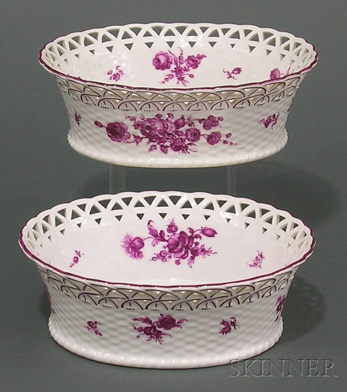 Appraisal: Pair of Nymphenburg Porcelain Fruit Baskets early th century oval