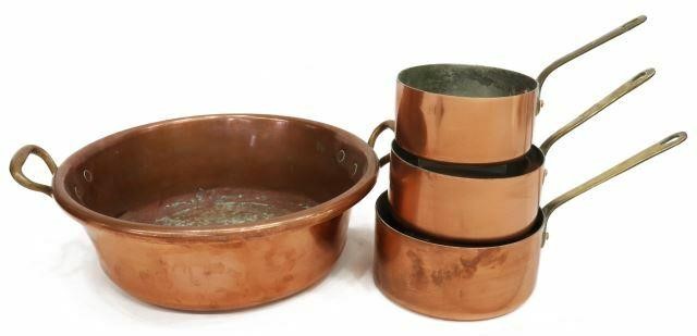 Appraisal: lot of French copper kitchenware including graduated saucepans with brass