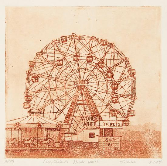 Appraisal: Terry SholekTwo zinc plate etchings printed in rust Coney Island