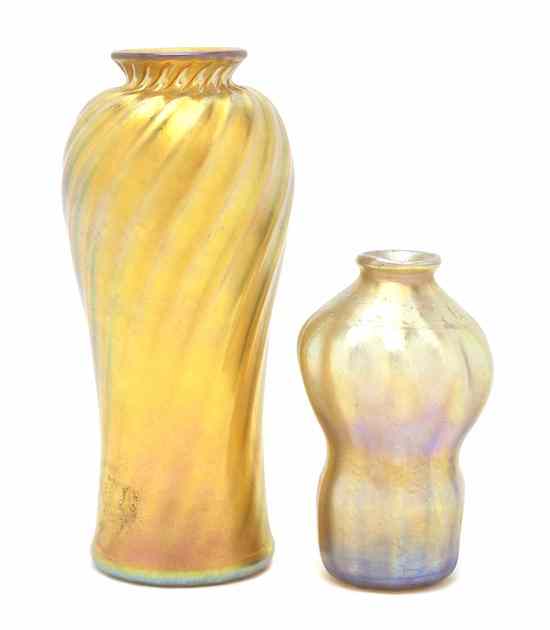 Appraisal: Two American Iridescent Glass Vases each of baluster form one