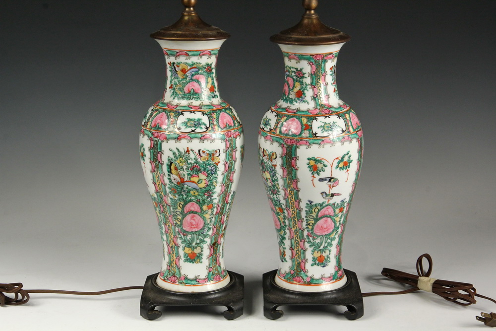 Appraisal: PAIR OF CHINESE PORCELAIN VASES AS LAMPS - Late th