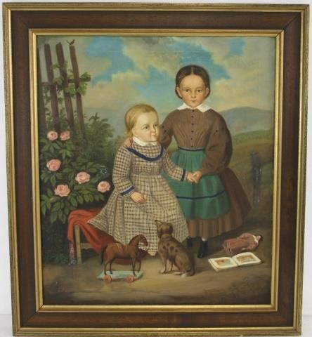 Appraisal: MID- TH CENTURY OIL ON CANVAS DEPICTING TWOYOUNG GIRLS WITH