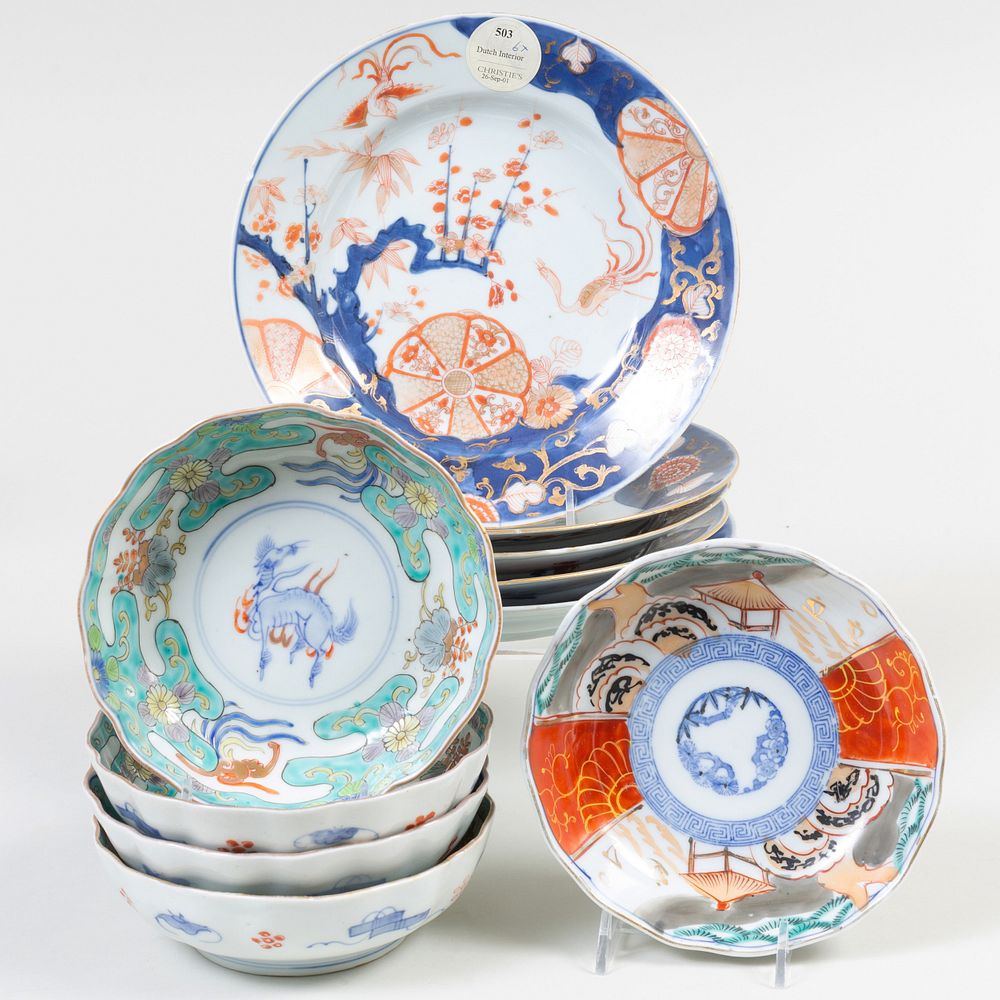 Appraisal: Group of Chinese Imari Porcelain Plates and Bowls Comprising A