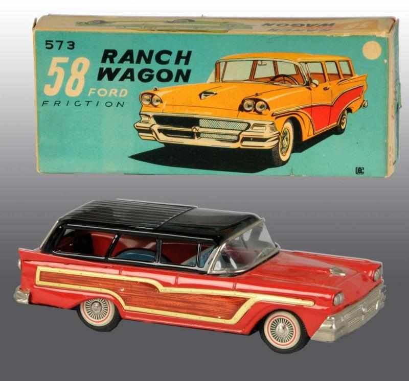 Appraisal: Tin Bandai Ford Ranch Wagon Friction Toy Description Japanese Faux