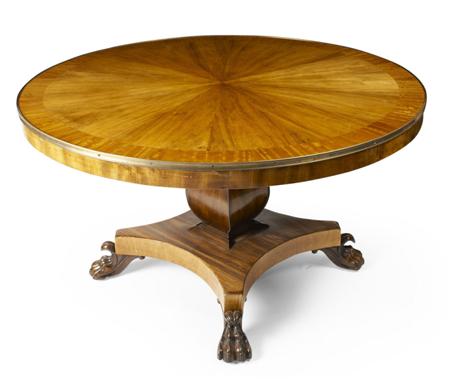 Appraisal: REGENCY ROSEWOOD AND MAHOGANY BREAKFAST TABLE CIRCA the circular satinwood