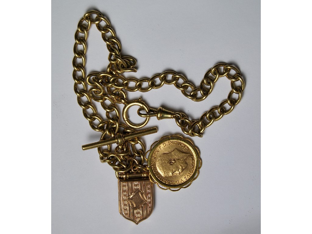 Appraisal: An ct gold double Albert watch chain with dog-clip and