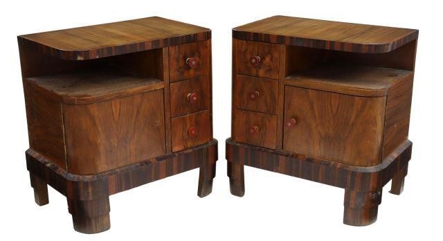 Appraisal: pair Italian Art Deco walnut and rosewood nightstands Fratelli Alesini