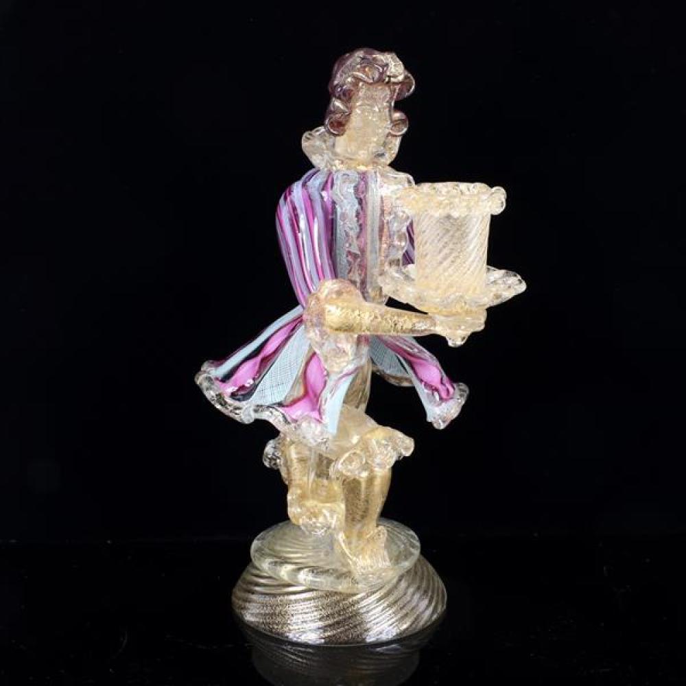 Appraisal: MURANO ITALIAN ART GLAS FIGURE CANDLE HOLDER WITH WHITE ZANFIRICO