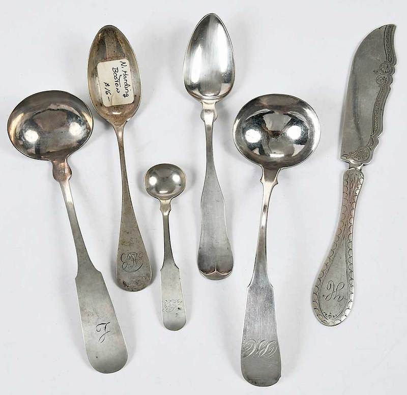 Appraisal: N Harding Coin Silver Flatware American th century including ladles