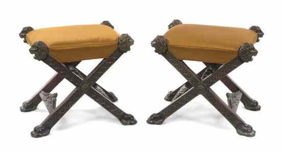 Appraisal: A Pair of Continental X-Frame Stools the floral relief carved