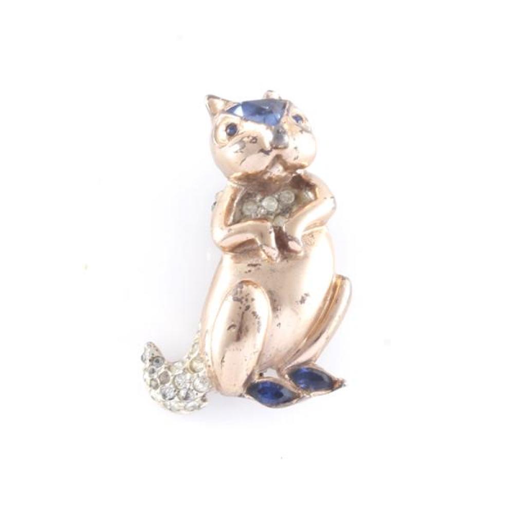 Appraisal: COROCRAFT STERLING VERMEIL SQUIRREL PIN CLIP WITH DIAMANTE AND BLUE