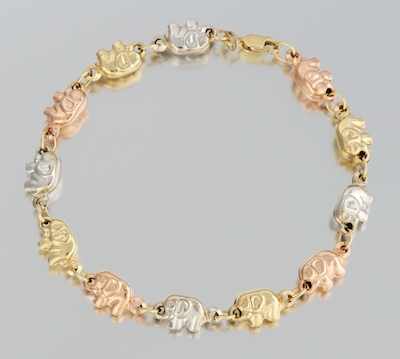 Appraisal: A Charming Tri-Color Gold Elephant Bracelet k yellow rose and