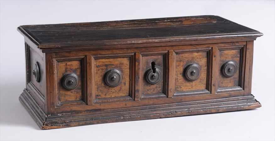 Appraisal: BOLOGNESE BAROQUE WALNUT COFFRET The hinged lid with applied moldings