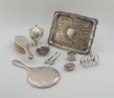 Appraisal: Miscellaneous modern silver a four-piece toilet set inscribed 'Hilda' six