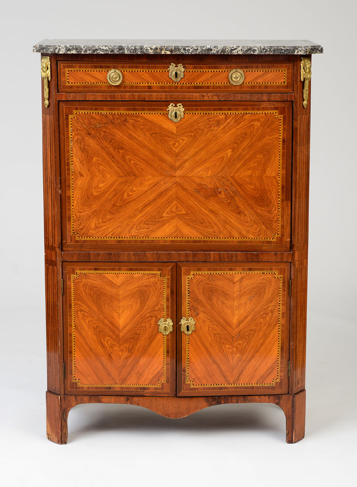 Appraisal: LOUIS XVI ORMOLU AND GILT-METAL-MOUNTED KINGWOOD AND TULIPWOOD PARQUESTRY SECRETAIRE