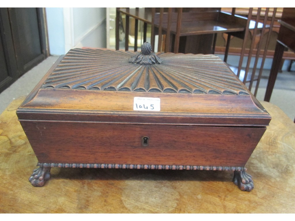 Appraisal: Mahogany stationery box on animal claw feet