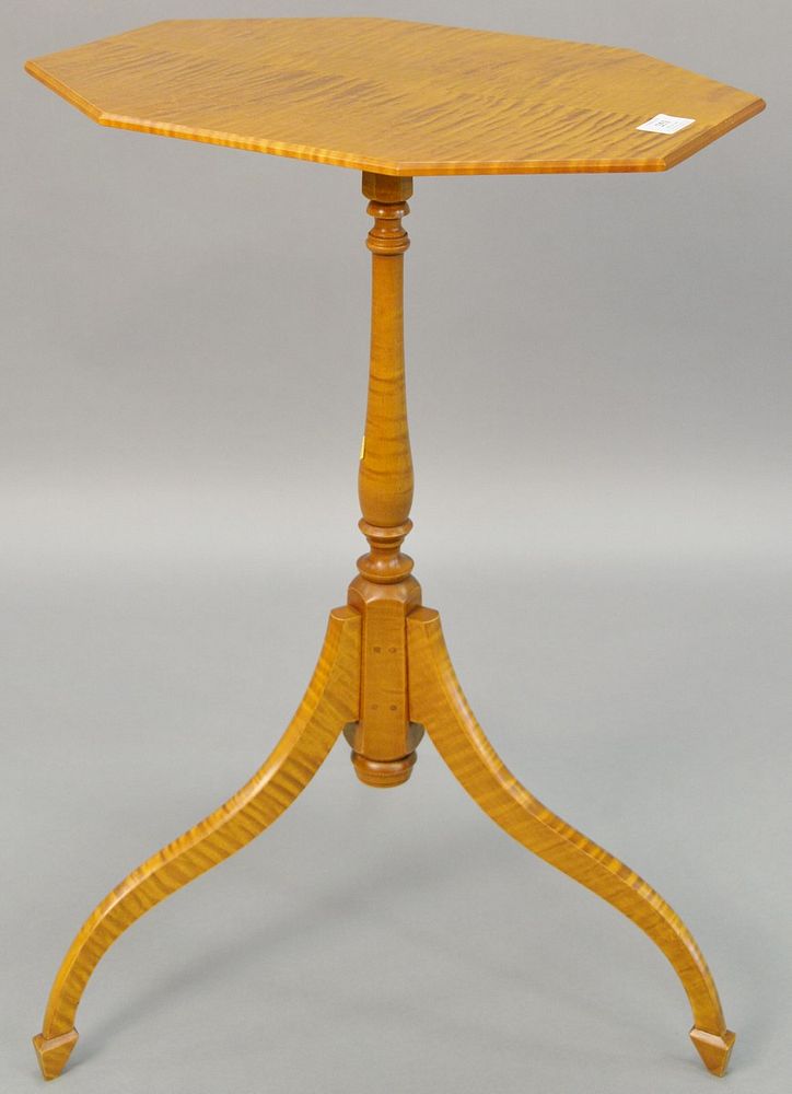 Appraisal: Eldred Wheeler tiger maple top candle stand h top x