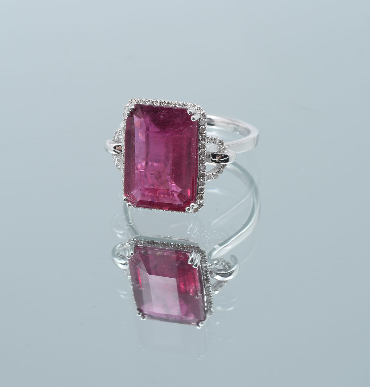 Appraisal: K CTW TOURMALINE DIAMOND RING CT emerald cut pink tourmaline