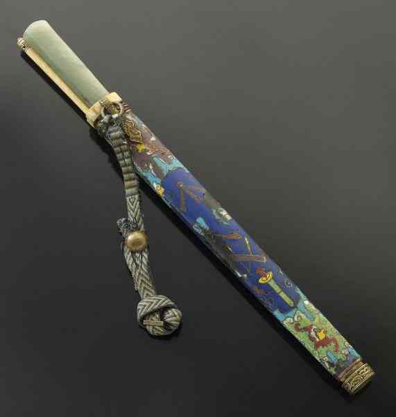 Appraisal: Chinese Imperial knife set with a cloisonne scabbard jade handle