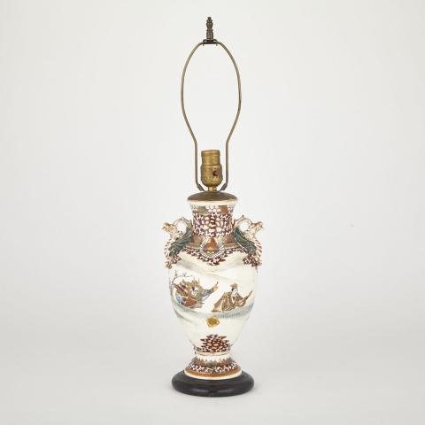 Appraisal: Japanese Kutani Lamp Depicting Samurai in landscapeCondition lower foot and