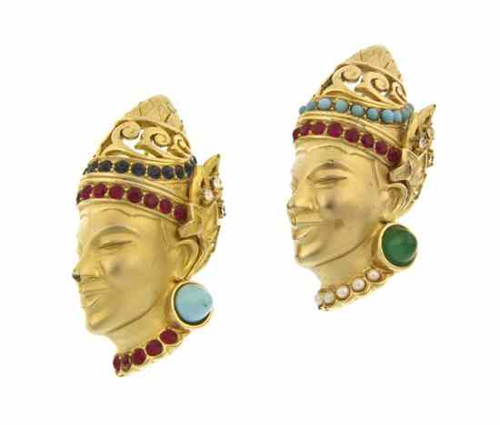 Appraisal: A Pair of Boucher Goddess Brooches one with a blue