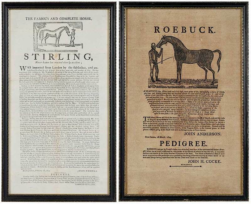 Appraisal: Two Early Illustrated Horse Breeding Broadsides one from Virginia for