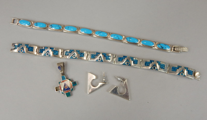 Appraisal: Modern silver stone set jewellery to include an enamel bracelet