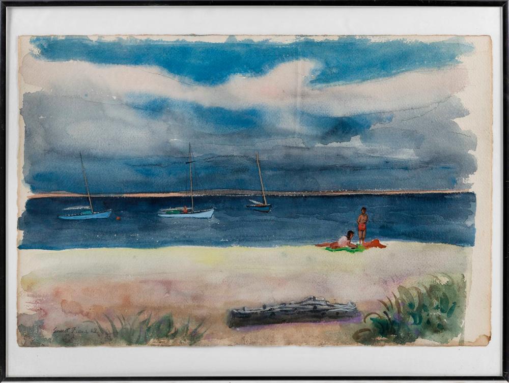 Appraisal: ERNEST FIENE NEW YORK GERMANY - OUTER HARBOR NANTUCKET WATERCOLOR