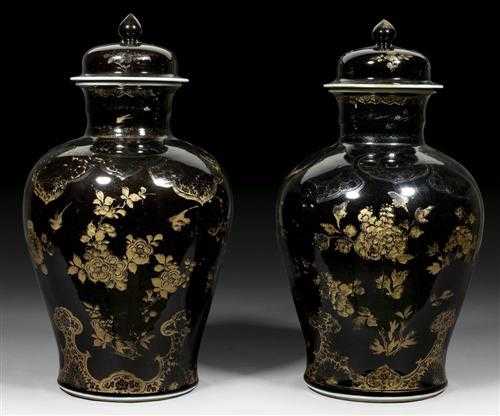 Appraisal: PAIR OF COVERED VASES China Kangxi-Period H cm Mirror black