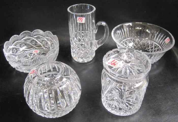 Appraisal: FIVE PIECES ASSORTED WATERFORD CRYSTAL TABLEWARE bowls '' and ''D