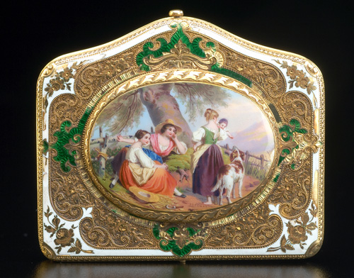 Appraisal: Rare Musy Turin presentation clock purse in enamel on k