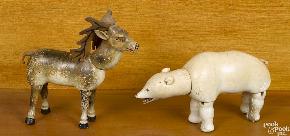 Appraisal: Two Schoenhut painted wood animals with painted eyes to include