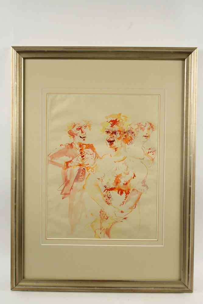 Appraisal: W C - Portrait of Threesome in red orange and