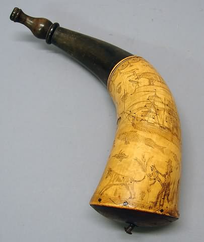 Appraisal: Powder horn measuring in length Horn is extensively carved scrimshawed