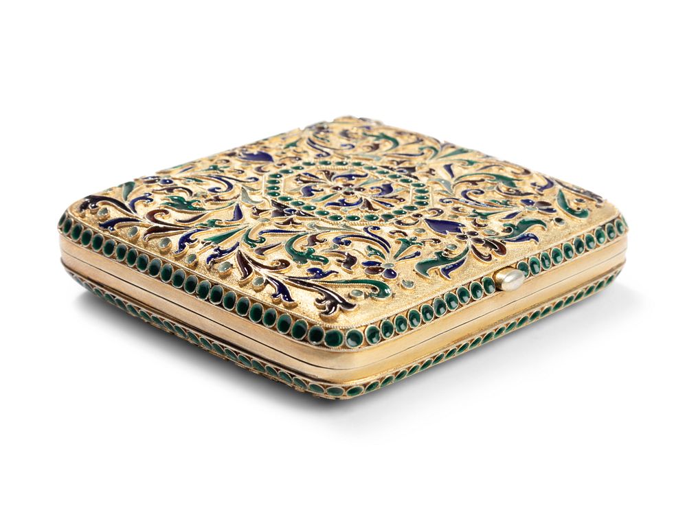 Appraisal: A Russian Plique-a-Jour Enamel Silver-Gilt Cigarette Case A Russian Plique-a-Jour