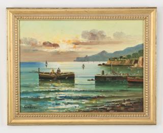 Appraisal: th c Italian O board of rowboats signed Carlo Ciappa