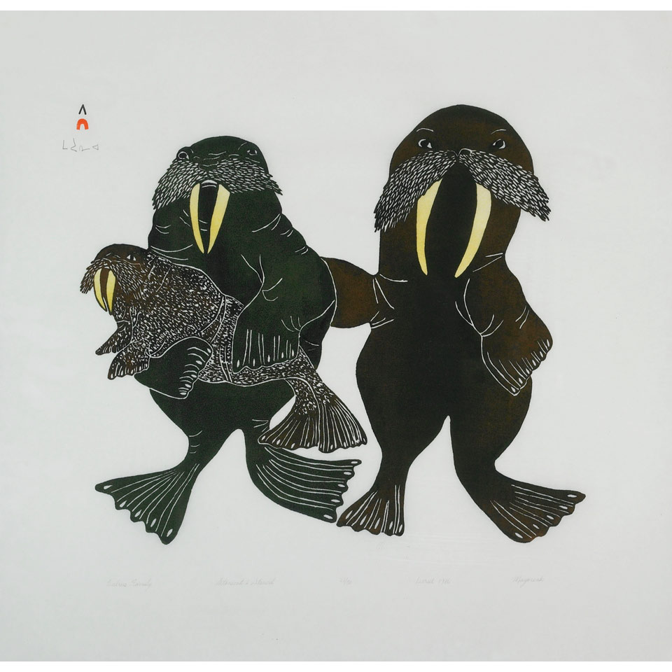 Appraisal: MAYUREAK ASHOONA - E - Cape Dorset WALRUS FAMILY stonecut