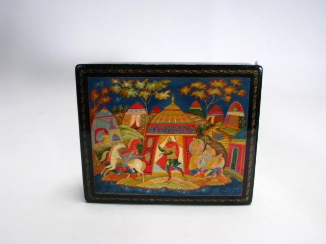 Appraisal: Russian Lacquered Hinged Box with warrior motif x