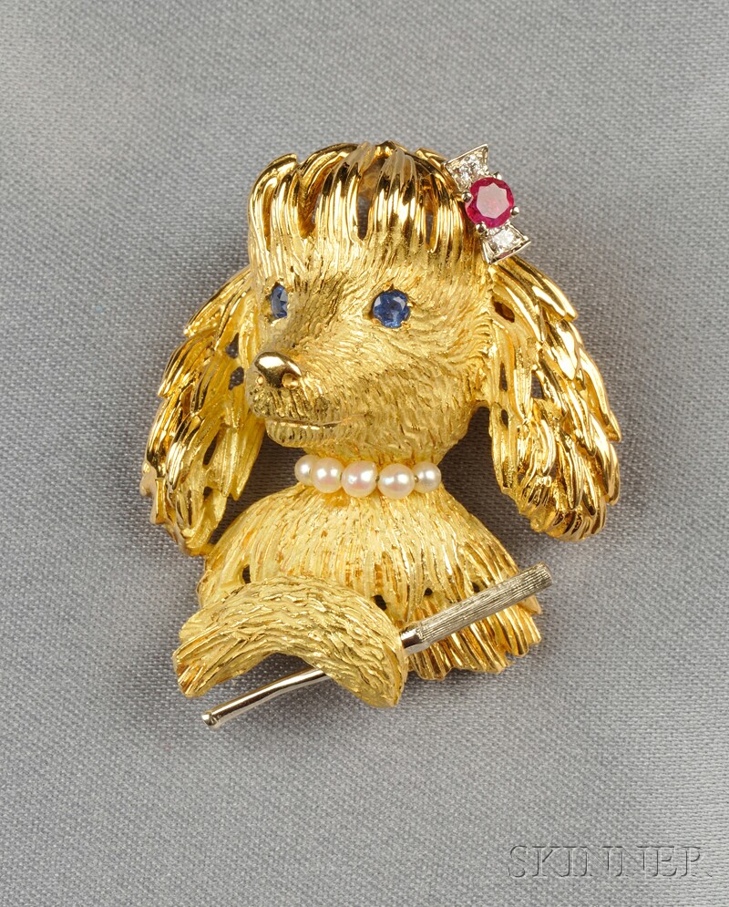 Appraisal: kt Gold Gem-set Poodle Brooch the elegant poodle wearing a