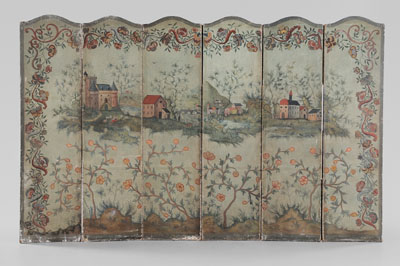 Appraisal: Paint-Decorated Leather Room Screen French or Italian late th early