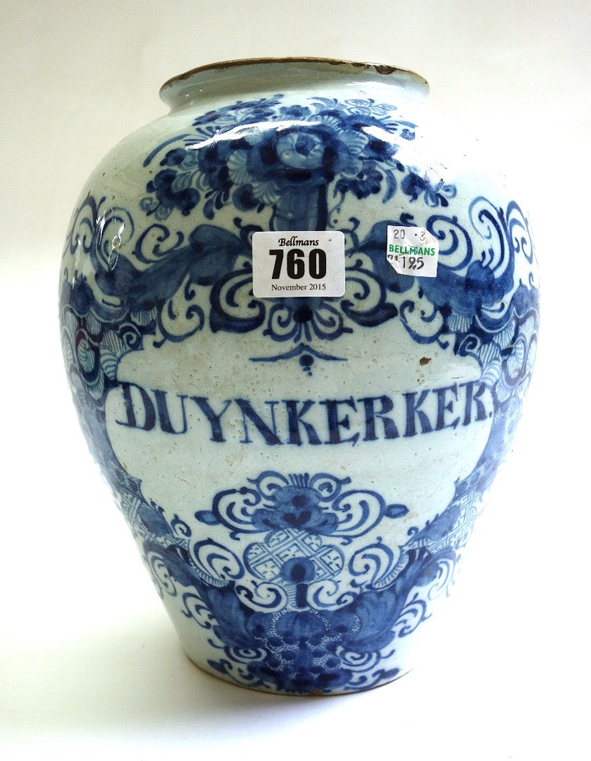 Appraisal: A Dutch Delft blue and white tobacco jar late th