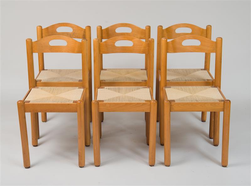 Appraisal: Six Dining Chairs Italian c Maple plastic cord x x