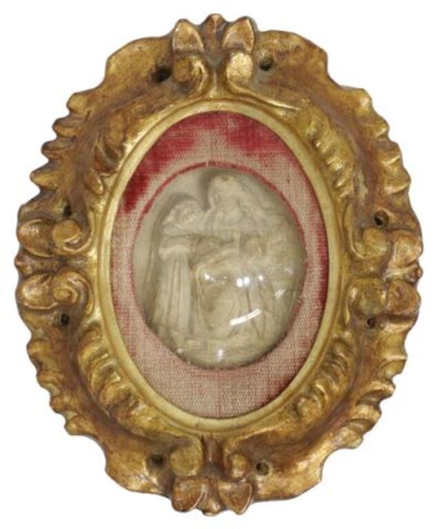 Appraisal: Italian giltwood framed reliquary Saint Anne teaching the Virgin possibly