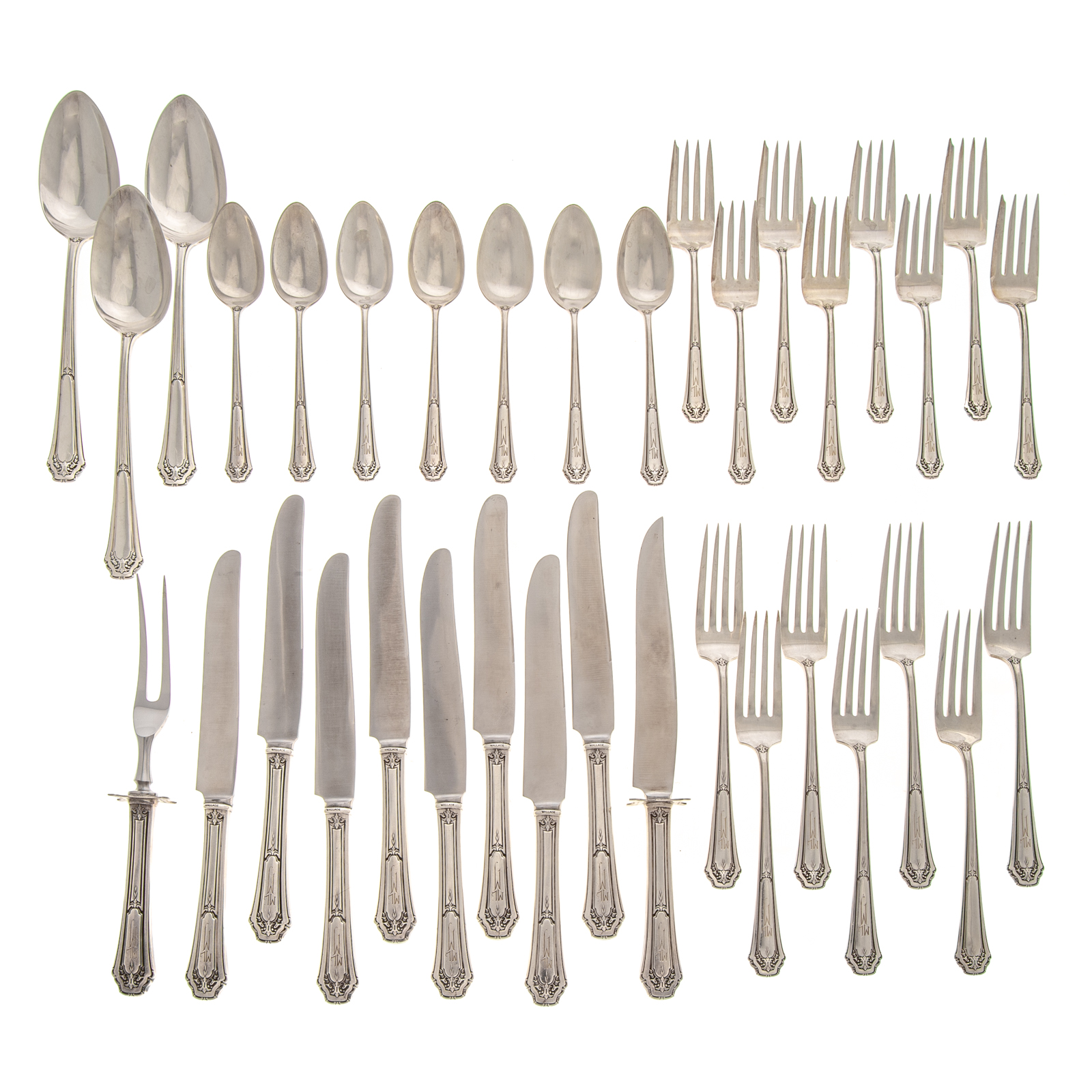 Appraisal: WALLACE STERLING PRINCESS ANNE FLATWARE SERVICE Including eight dinner knives