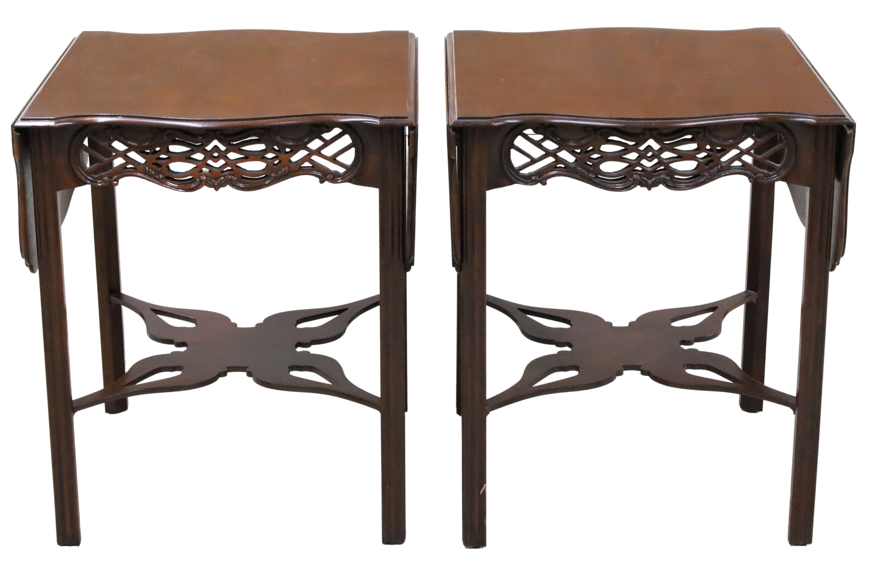 Appraisal: PAIR OF BAKER PEMBROKE TABLES Pair of Chippendale style pembroke