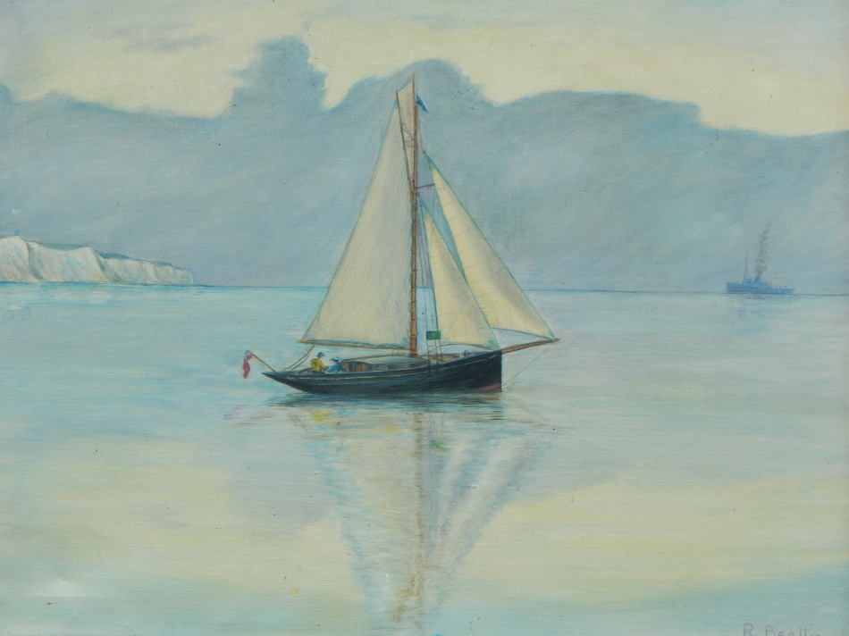 Appraisal: R Beattie thC Sailing yacht in calm waters oil on